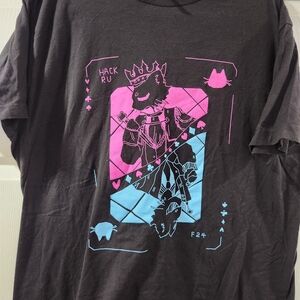 Tultex Black Tee with Pink and Blue Graphic